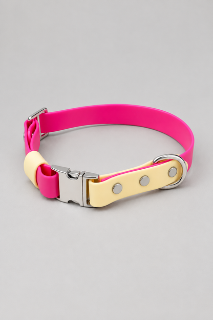 Two-tone PVC dog collar in Cobalt & Amber