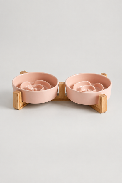 Pink double slow feeder set