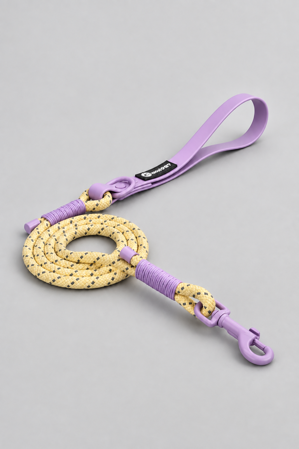 Wipe-clean PVC dog lead in Plum & Gold