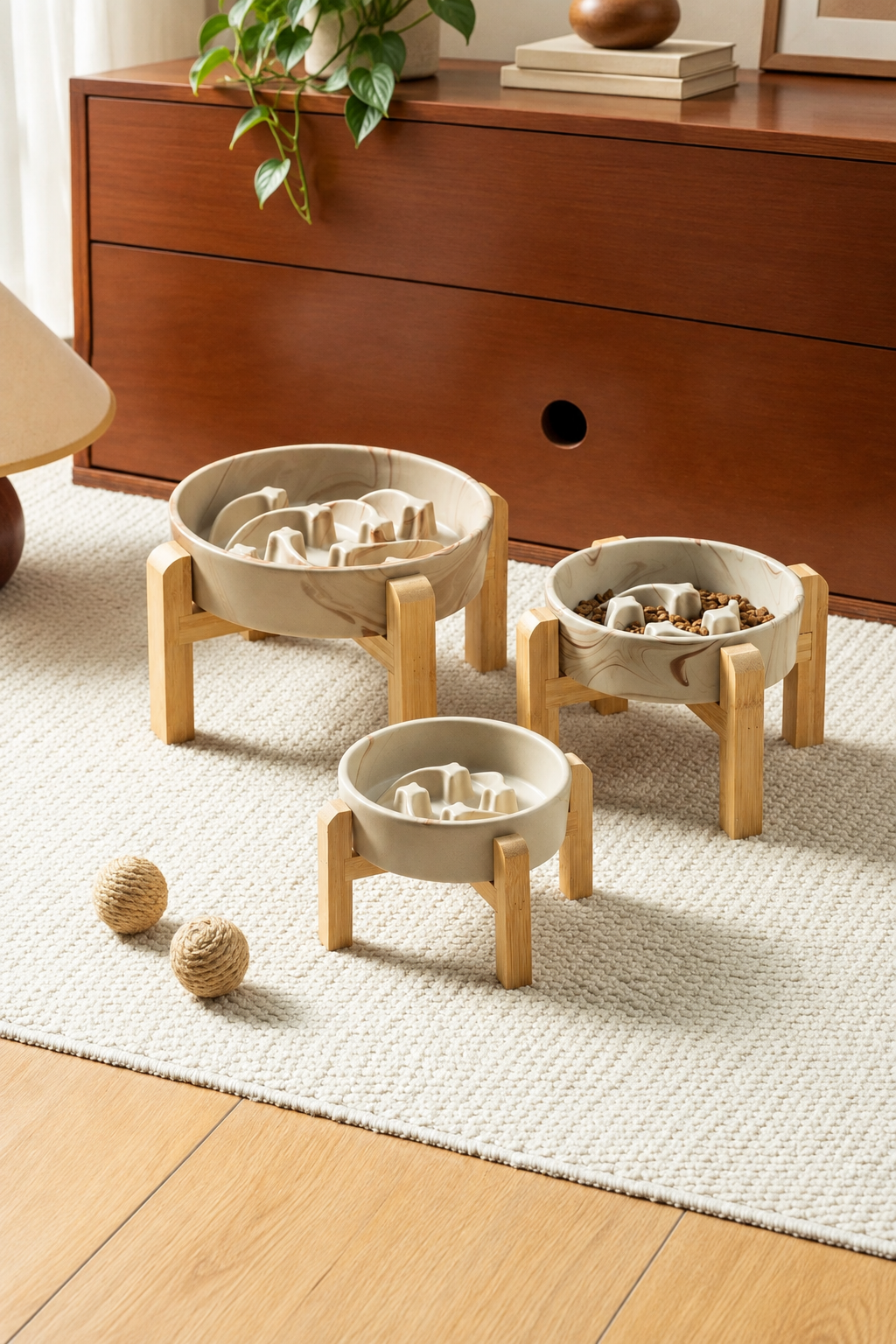 Portrait lifestyle scene with three bowls