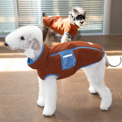 Sienna Amber Clay fleece side on white dog
