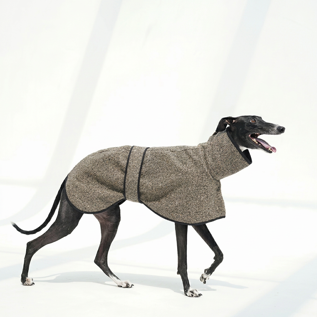 Metropolitan Dog Coat – High-Collar Textured Wrap
