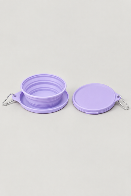 Foldable silicone dog bowl with clip in Purple