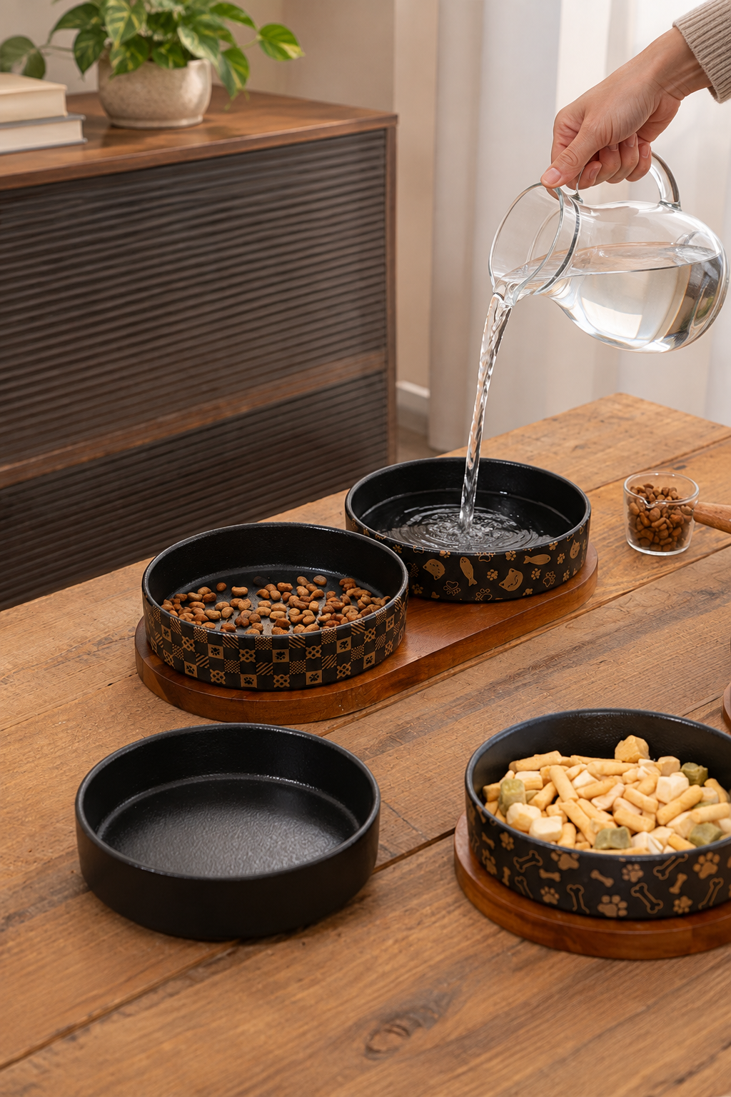 Water-pouring lifestyle scene